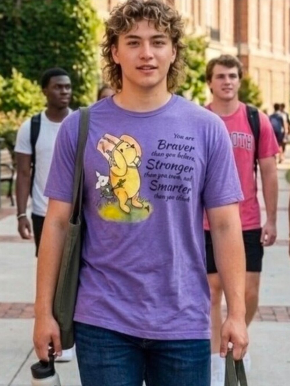 NWOT XL Winnie Pooh Bear Mens Unisex Inspirational Light Purple Heather Tee